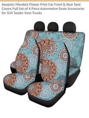 Mandala Flower Print Car Seat Covers in Teal